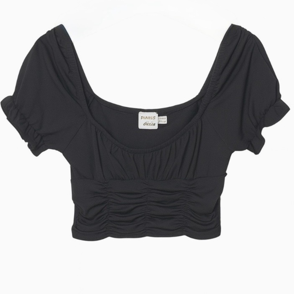 Princess Polly Black Ruched Crop Top Size 2 Milkmaid Coquette Aesthetic